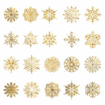 Gold Glitter Elegant Festive Christmas Snowflakes Set