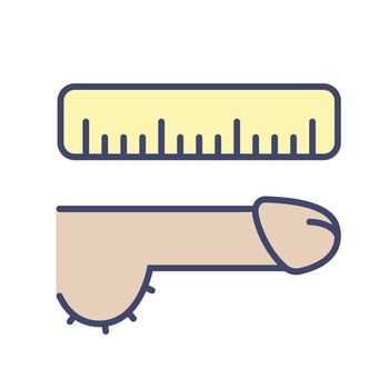icon measuring the male genital organ with a wooden ruler.