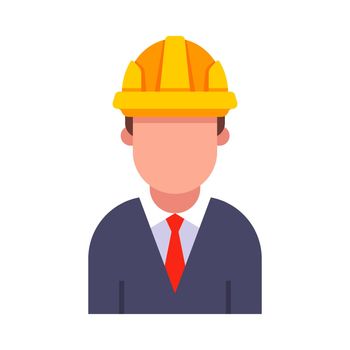 professional architect in a yellow hard hat on a white background.
