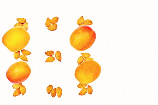 Fresh ripe apricot fruits with kernels isolated on white background