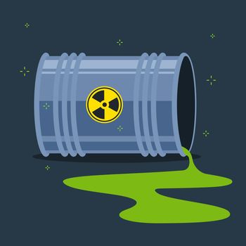 Radioactive substance spilled on the floor from a fallen barrel.