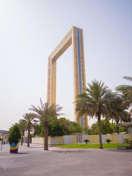 Dubai, UAE - May 15, 2018: Dubai Frame is one of the latest landmark of Dubai, which located in Zabeel Park.