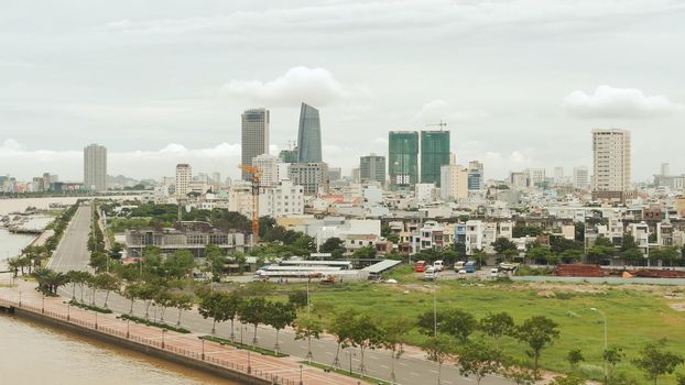 Panorama of Da Nang city in Vietnam. Daytime.