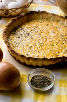 Traditional rustic vegetarian pie with onions and cheese