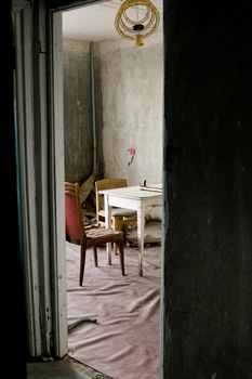 The interior of one of the apartments in multistory abandoned in Pripyat ghost town, Chernobyl Nuclear Power Plant Zone of Alienation, Ukraine