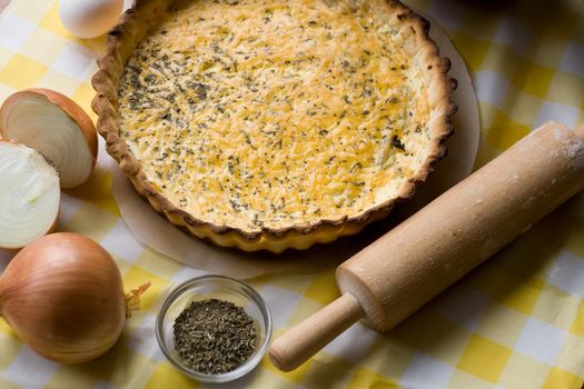 Traditional rustic vegetarian pie with onions and cheese