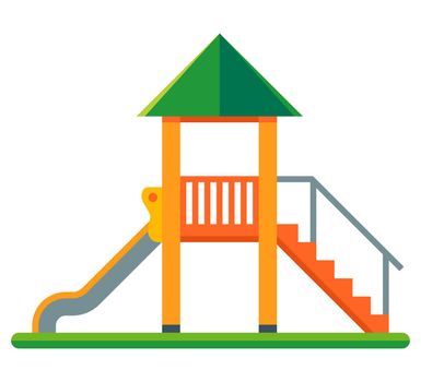 children playground near the house. wooden slide for children.