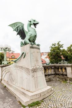 Sculpture of dragon on Dragon bridge in Ljubljana