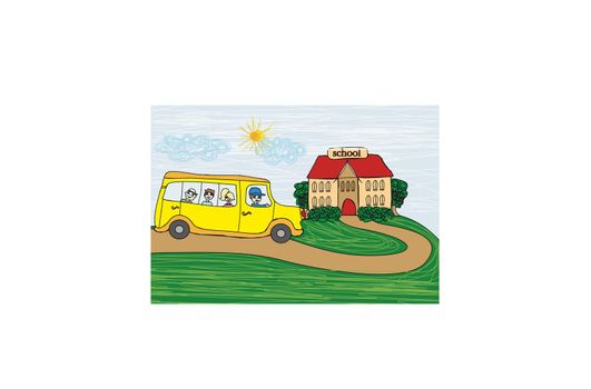 Illustration of a school bus heading to school