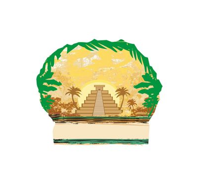 Mayan Pyramid, Chichen-Itza, Mexico - grunge abstract background 