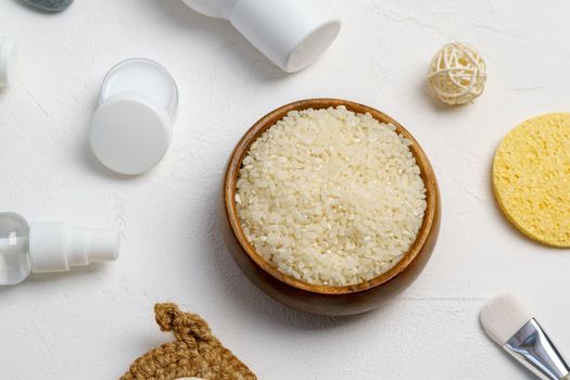 Rice for holistic skin care therapy. Holistic beauty concept, fermented beauty care trend