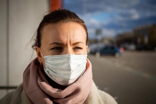 A picture of a girl in a mask. isolated Covid-19 pandemic.