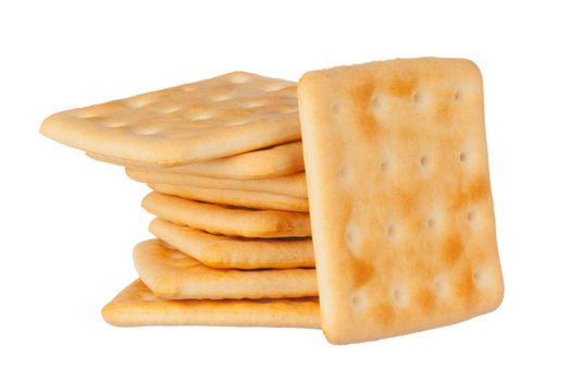 crackers pile on white background. Close up.
