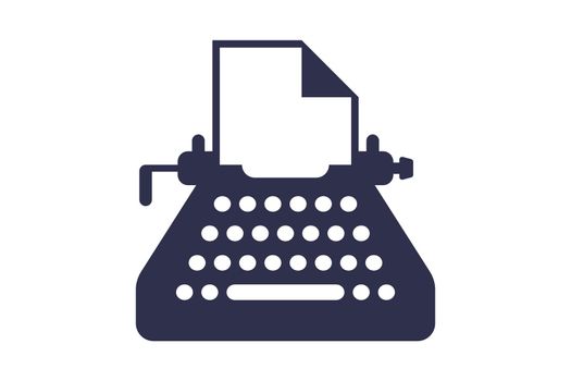 typewriter icon with sheet of paper on white background.