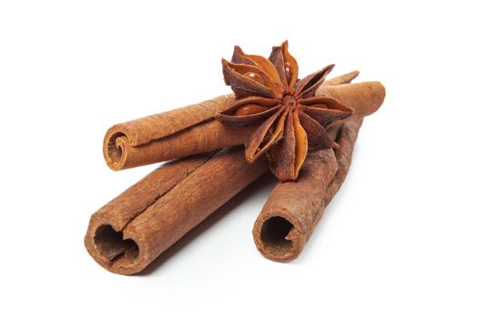 Cinnamon sticks isolated on white background. Close up.