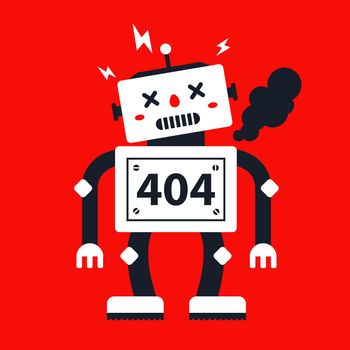the robot broke and smokes. character for 404 web page.