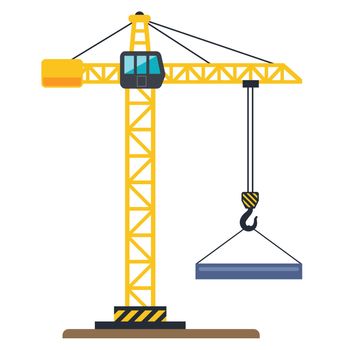 A construction yellow crane lifts a load.