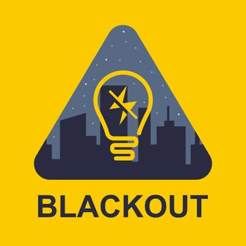 blackout icon on a yellow background. power outage in a big city.