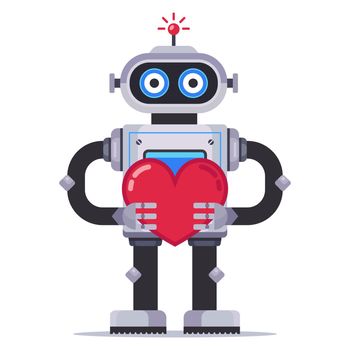 Cute robot holds a heart. mechanism in love.