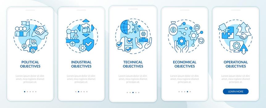 World cooperation objectives blue onboarding mobile app screen