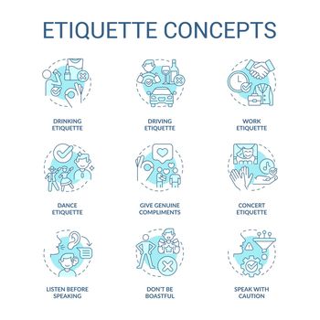 Etiquette turquoise concept icons set