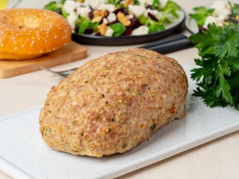 Terrine, meat loaf. Baked Turkey ground meat.