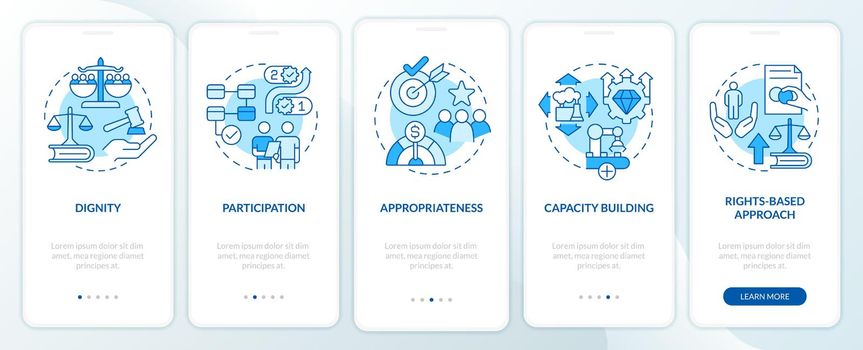 Concepts of international cooperation blue onboarding mobile app screen