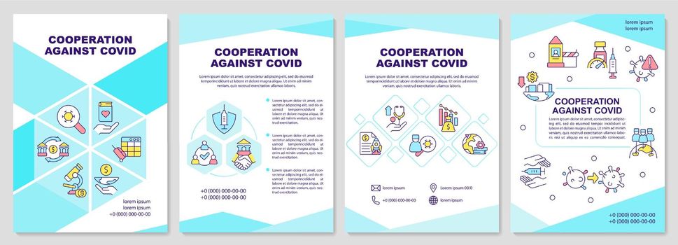 Cooperation against covid blue brochure template