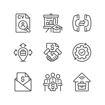 Business coordination pixel perfect linear icons set