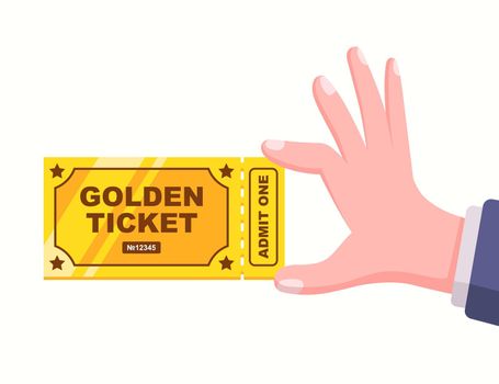 a golden unique ticket in a person's hand.