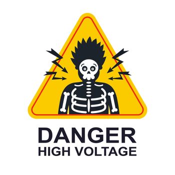 yellow sticker caution high voltage. electric shock by a person.