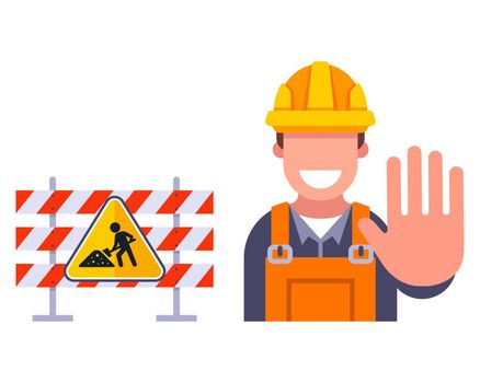 fences for road repair. restriction of travel on the highway. flat vector illustration.