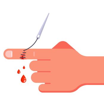 sew up the wound on the arm. blood is leaking from a cut finger.