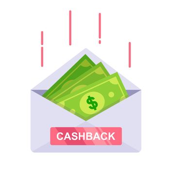 envelope with green money. cashback from the bank.