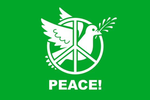 dove of peace with a branch flies. hippie sign. No war.