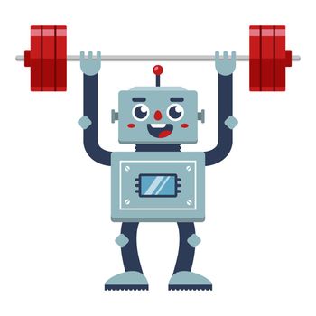bodybuilder robot lifts the barbell.