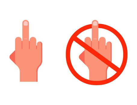 gesture middle finger up. prohibition on swearing.