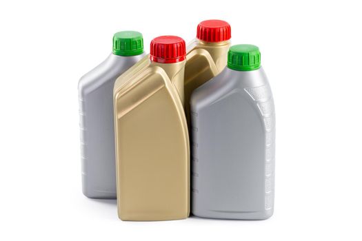 Plastic bottles from automobile oils isolated on a white background