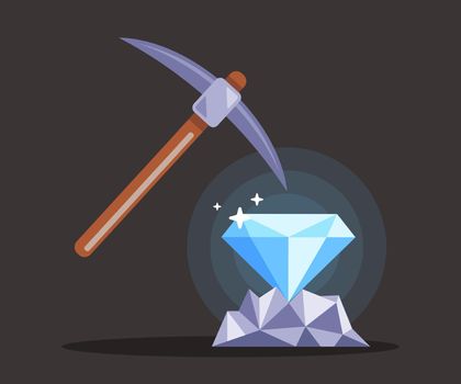 search for diamonds in the mine with a pickaxe. extraction of jewelry.