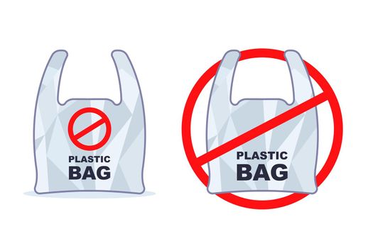 It is forbidden to use a plastic bag in grocery stores. prohibition sign plastic bag.