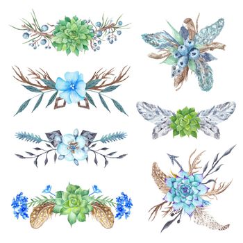 Tribal Vignette Forest Wreath Design Elements Set