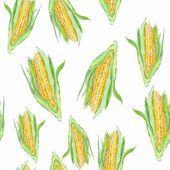 Seamless watercolor background with sweet corn painting