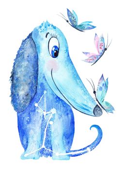 Watercolor Blue Dog Illustration