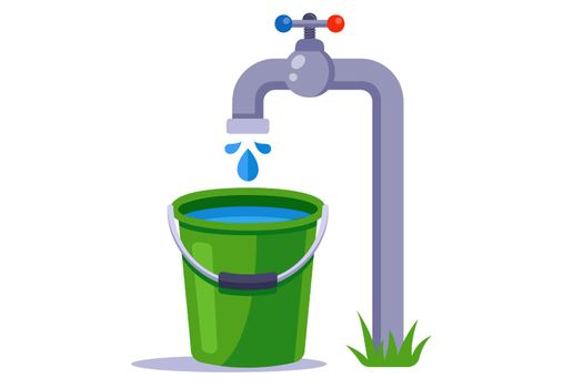 fill a green bucket with water. clean tap water.