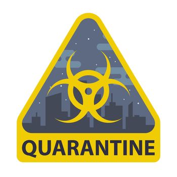 quarantine sign in a triangle on a city-background. prohibition of movement.