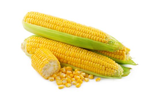 Corn on a white background. creative photo.