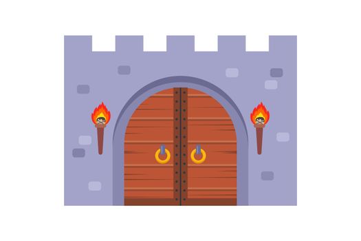 old wooden castle gate on a white background.