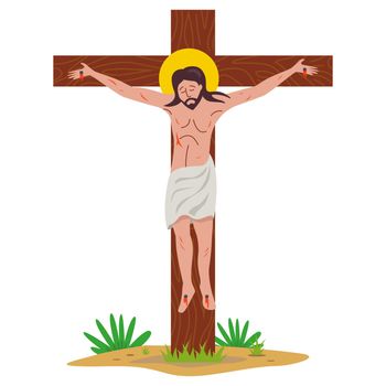 crucified jesus christ on a wooden cross.