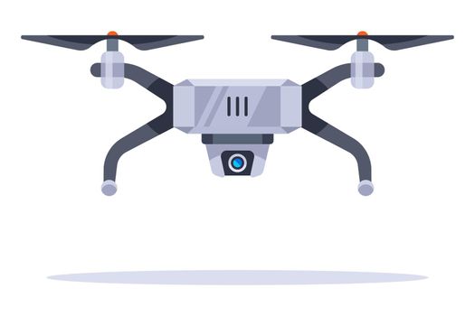 gray flying drone with a video camera on the body