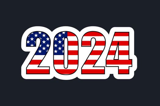 word 2024 american flag colors, election vote emblem badge sticker